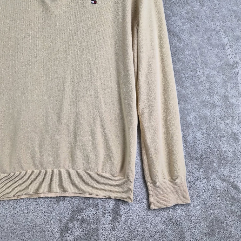 Tommy Hilfiger Sweater Mens Large Beige Knit 1/4 Zip Mock Neck Logo Pullover - Picture 7 of 11